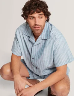 New Lobster Limited Breezy Blues Bearbeiten|Shirts<Lässiges Hemd aus Leinenmischgewebe mit gemischten Streifen