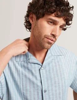 New Lobster Limited Breezy Blues Bearbeiten|Shirts<Lässiges Hemd aus Leinenmischgewebe mit gemischten Streifen