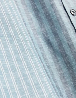 New Lobster Limited Breezy Blues Bearbeiten|Shirts<Lässiges Hemd aus Leinenmischgewebe mit gemischten Streifen