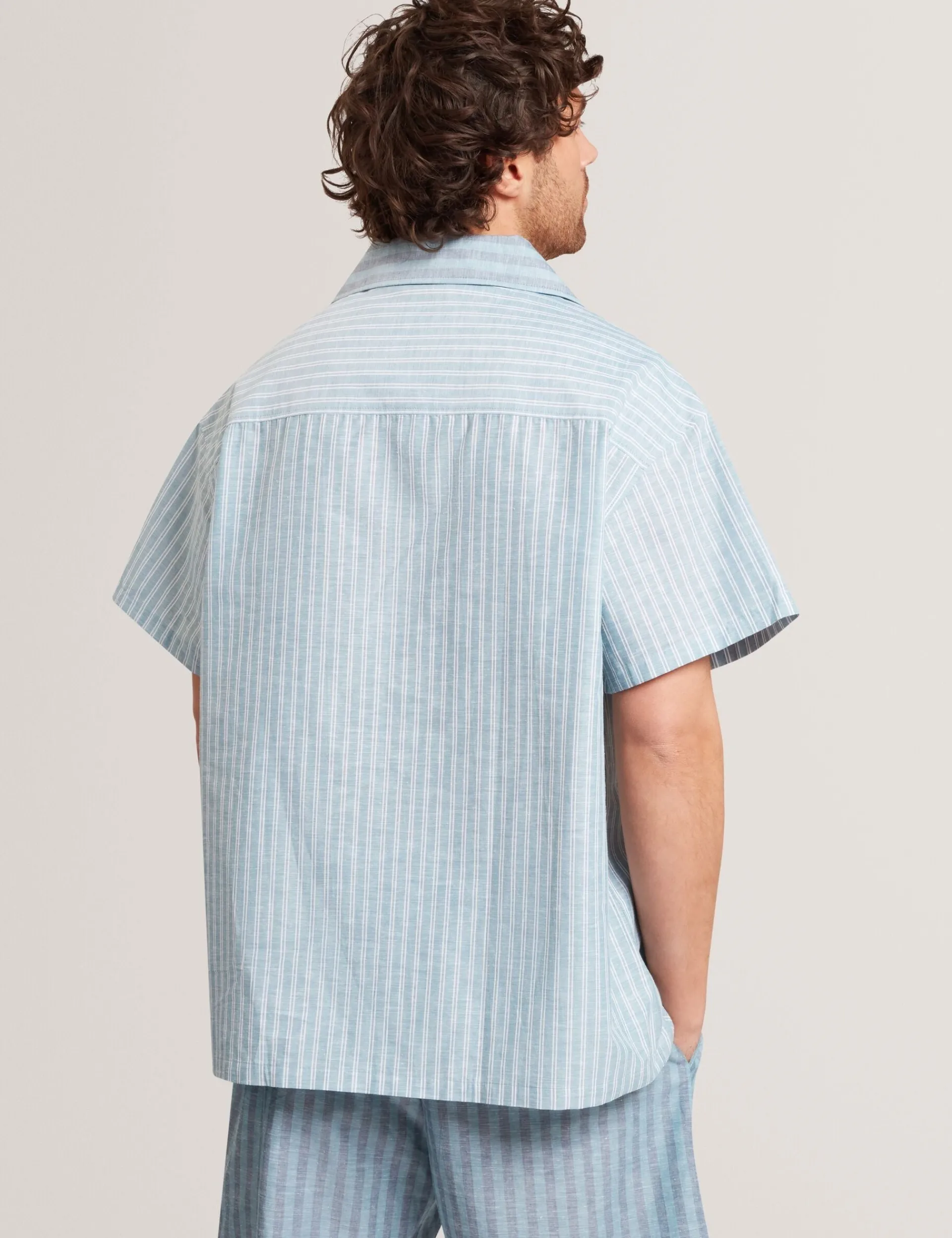New Lobster Limited Breezy Blues Bearbeiten|Shirts<Lässiges Hemd aus Leinenmischgewebe mit gemischten Streifen