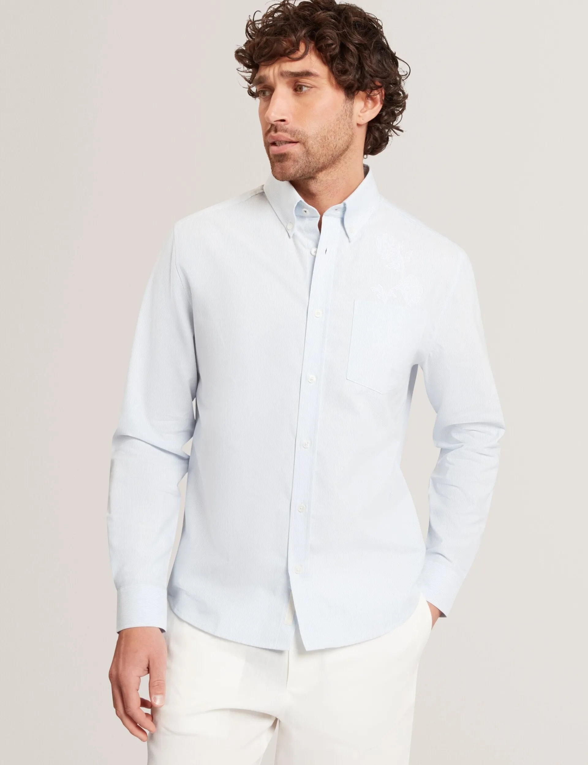 New Lobster Limited Breezy Blues Bearbeiten|Shirts<Lässiges Nadelstreifenhemd mit Stickereidetails