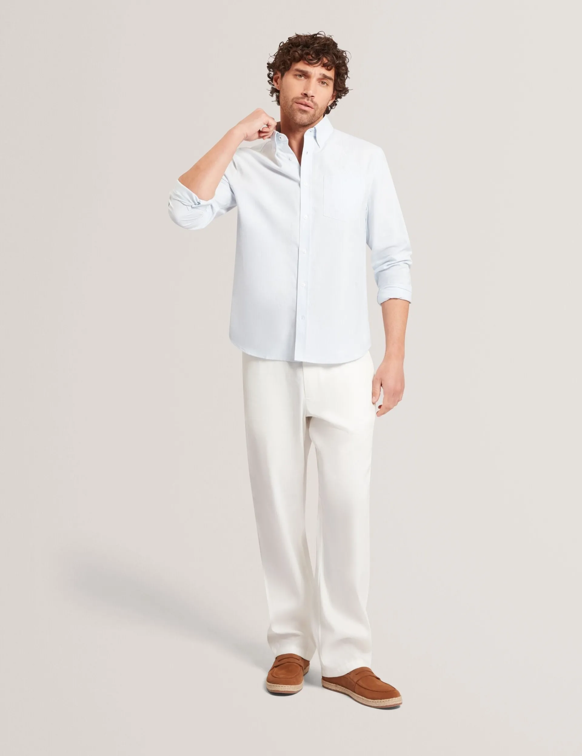New Lobster Limited Breezy Blues Bearbeiten|Shirts<Lässiges Nadelstreifenhemd mit Stickereidetails