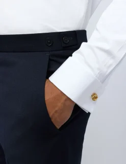 Licensee Baird Group Anzüge & Maßanfertigungen|Arbeitskleidung<blaue, schmal geschnittene Smokinghose aus Wollmischgewebe