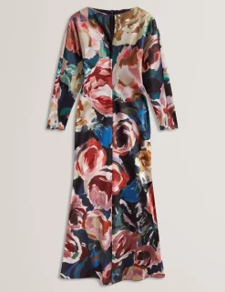 New Lobster Limited Festliche Kleidung|Kleider<Maxikleid mit auffälligem Blumenmuster und Sanduhr-Schnitt