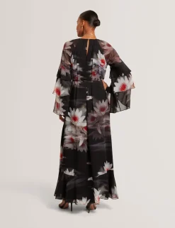 New Lobster Limited Festliche Kleidung|Neue Frühlingsblumen<Maxikleid mit Lilienmuster, Rüschen und langen Ärmeln