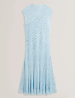 New Lobster Limited Festliche Kleidung|Luftiger Blues Bearbeiten<Midaxi-Kleid aus strukturiertem Strick mit transparenten Details