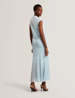 New Lobster Limited Festliche Kleidung|Luftiger Blues Bearbeiten<Midaxi-Kleid aus strukturiertem Strick mit transparenten Details