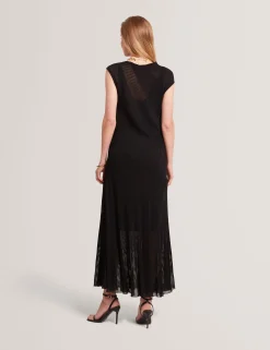 New Lobster Limited Festliche Kleidung|Luftiger Blues Bearbeiten<Midaxi-Kleid aus strukturiertem Strick mit transparenten Details
