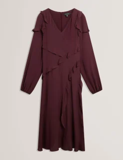 New Lobster Limited Kleider<Midikleid aus Crêpe mit Rüschenbesatz und langen Ärmeln