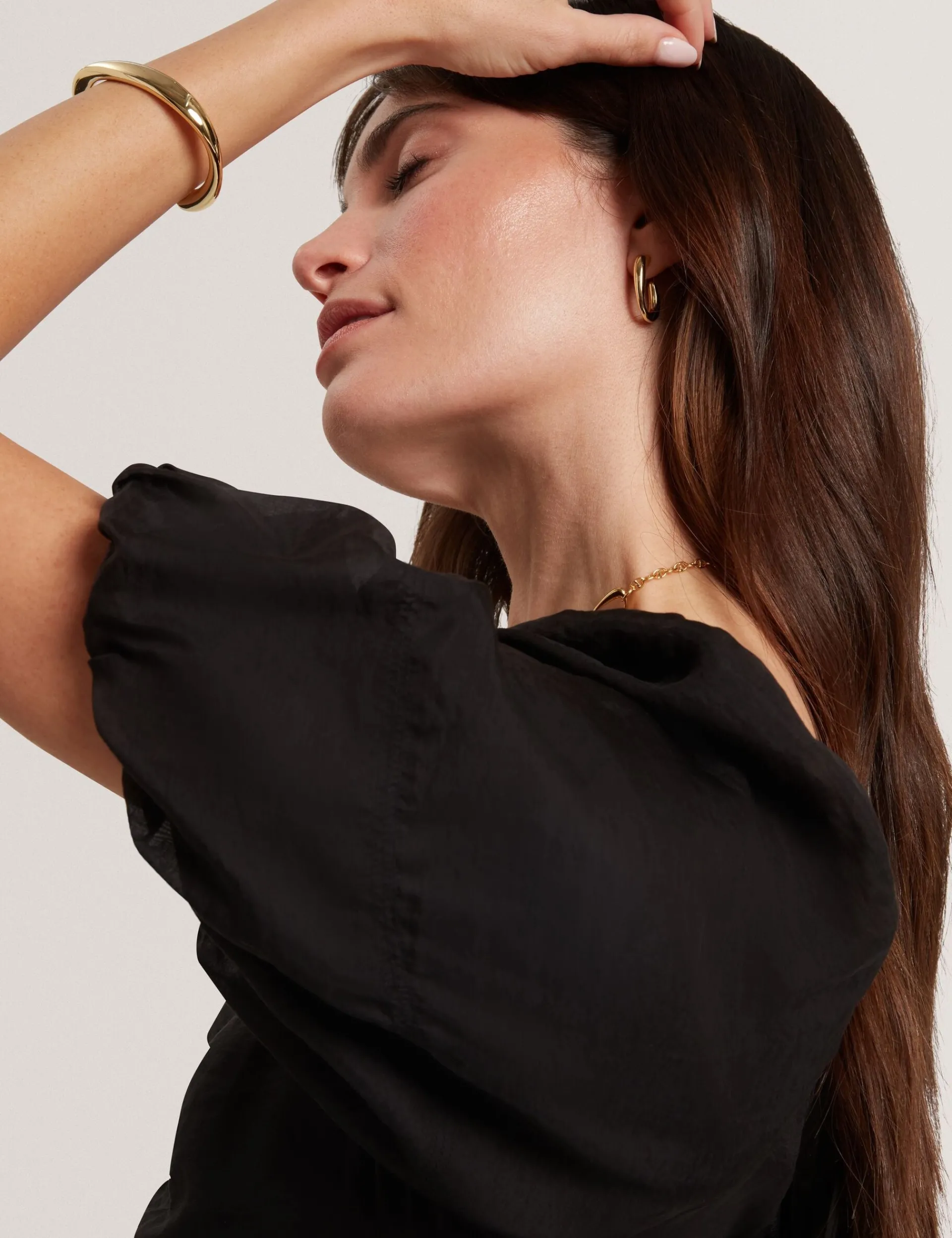 New Lobster Limited Kleider|Golden Hour<Midikleid aus Webstoff mit Puffärmeln und V-Ausschnitt