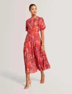 New Lobster Limited Kleider<Midikleid mit Blütenmuster und Puffärmeln in A-Linie