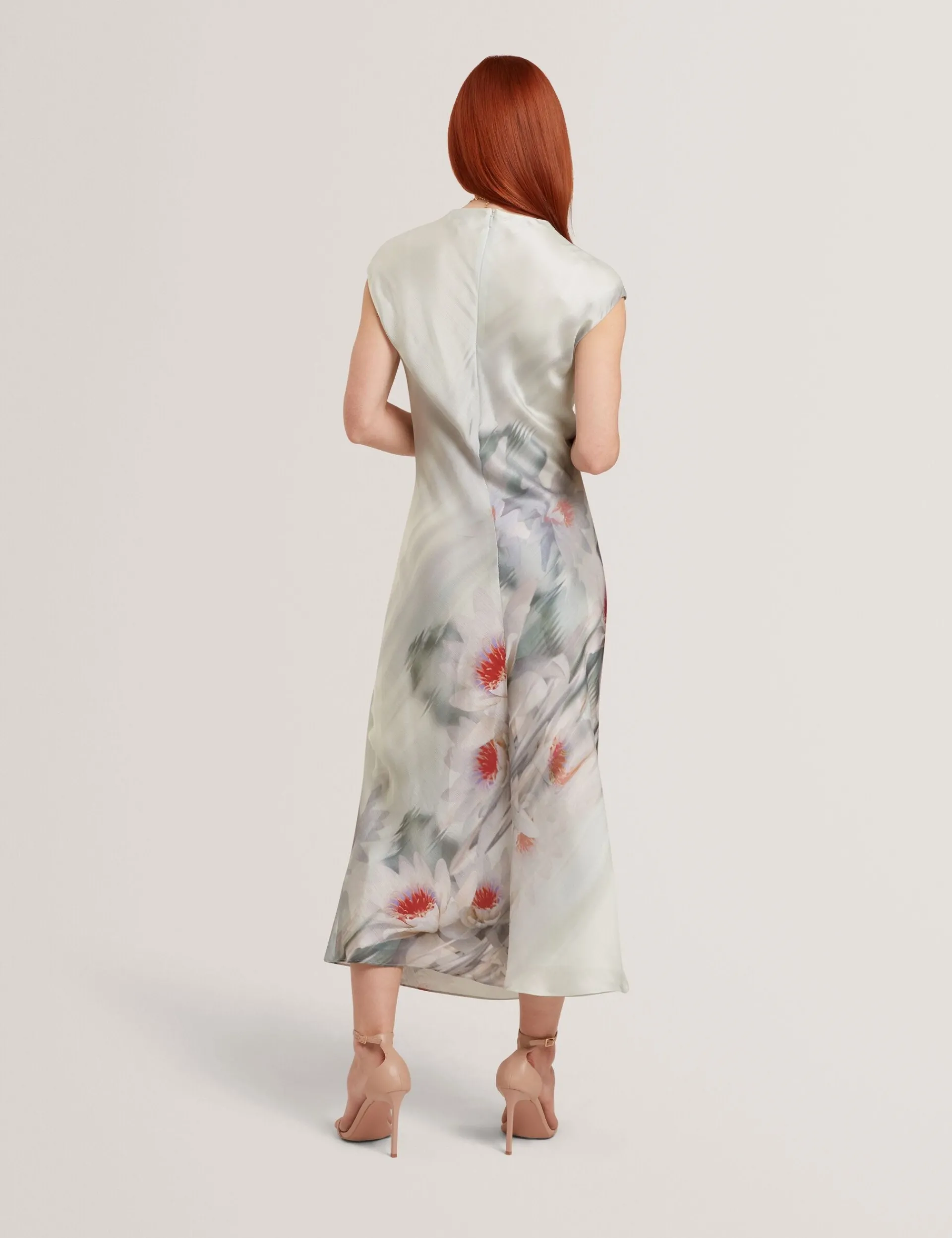 New Lobster Limited Festliche Kleidung|Neue Frühlingsblumen<Midikleid mit Lilienmuster und Drapierung am Kragen