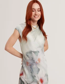 New Lobster Limited Festliche Kleidung|Neue Frühlingsblumen<Midikleid mit Lilienmuster und Drapierung am Kragen