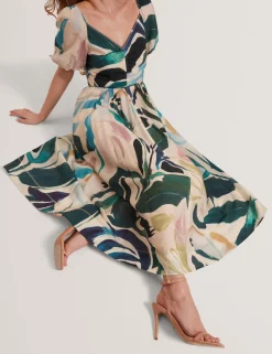 New Lobster Limited Der Weihnachtsladen|Kleider<Midikleid mit Print und Puffärmeln sowie Ziernähten