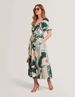New Lobster Limited Der Weihnachtsladen|Kleider<Midikleid mit Print und Puffärmeln sowie Ziernähten