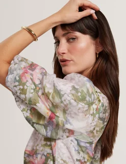 New Lobster Limited Festliche Kleidung|Neue Frühlingsblumen<Midikleid mit Seerosenmuster und Puffärmeln