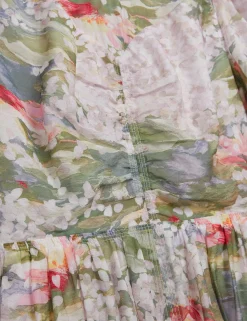 New Lobster Limited Festliche Kleidung|Neue Frühlingsblumen<Midikleid mit Seerosenmuster und Puffärmeln
