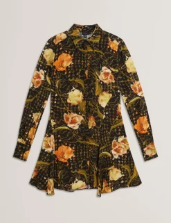New Lobster Limited Kleider|Neue Frühlingsblumen<Mini-Hemdkleid mit Blumen-Karomuster