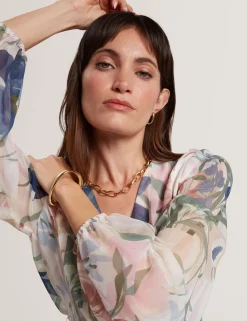 New Lobster Limited Festliche Kleidung|Neue Frühlingsblumen<Minikleid mit Blumenmuster, plissiert, langärmelig