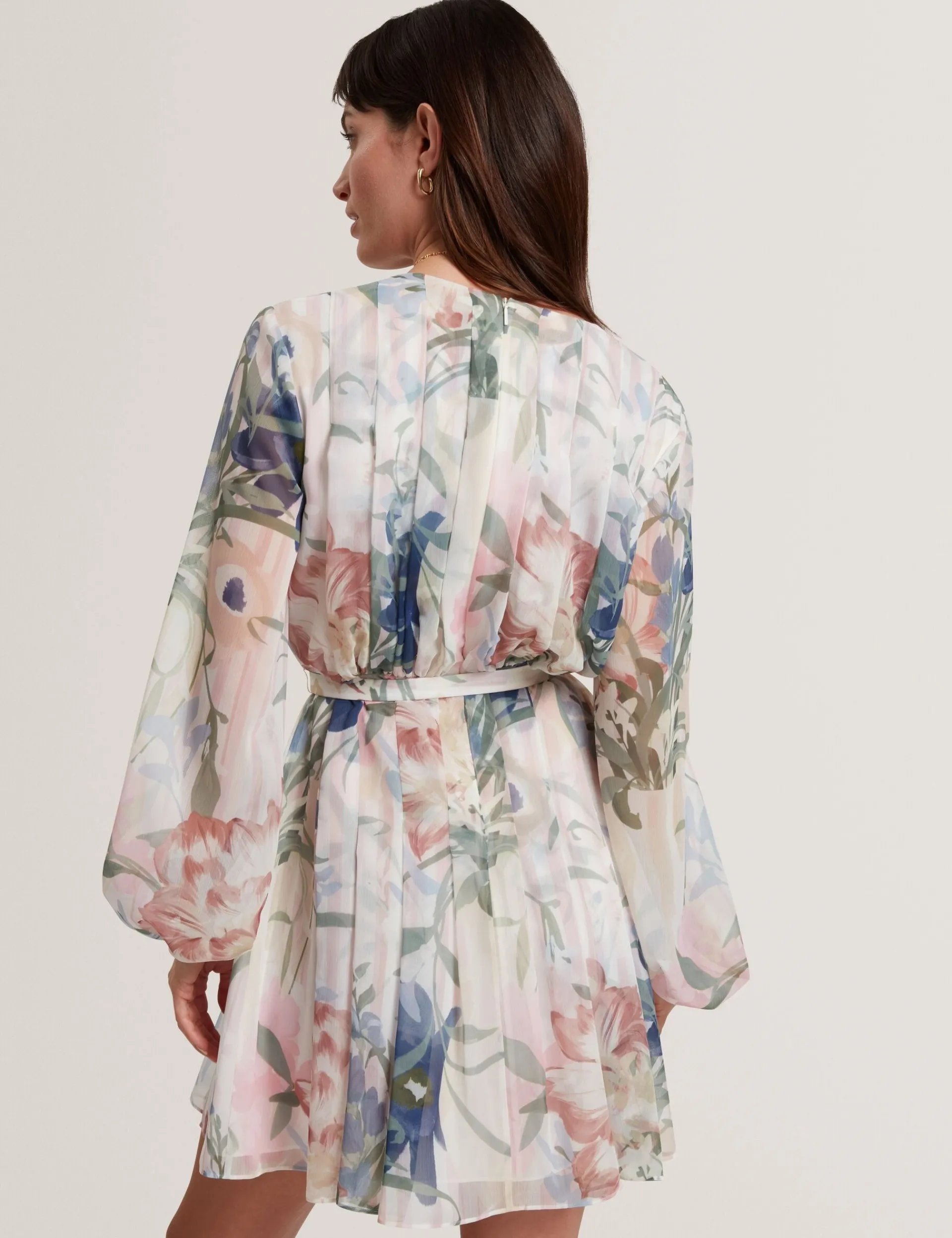 New Lobster Limited Festliche Kleidung|Neue Frühlingsblumen<Minikleid mit Blumenmuster, plissiert, langärmelig