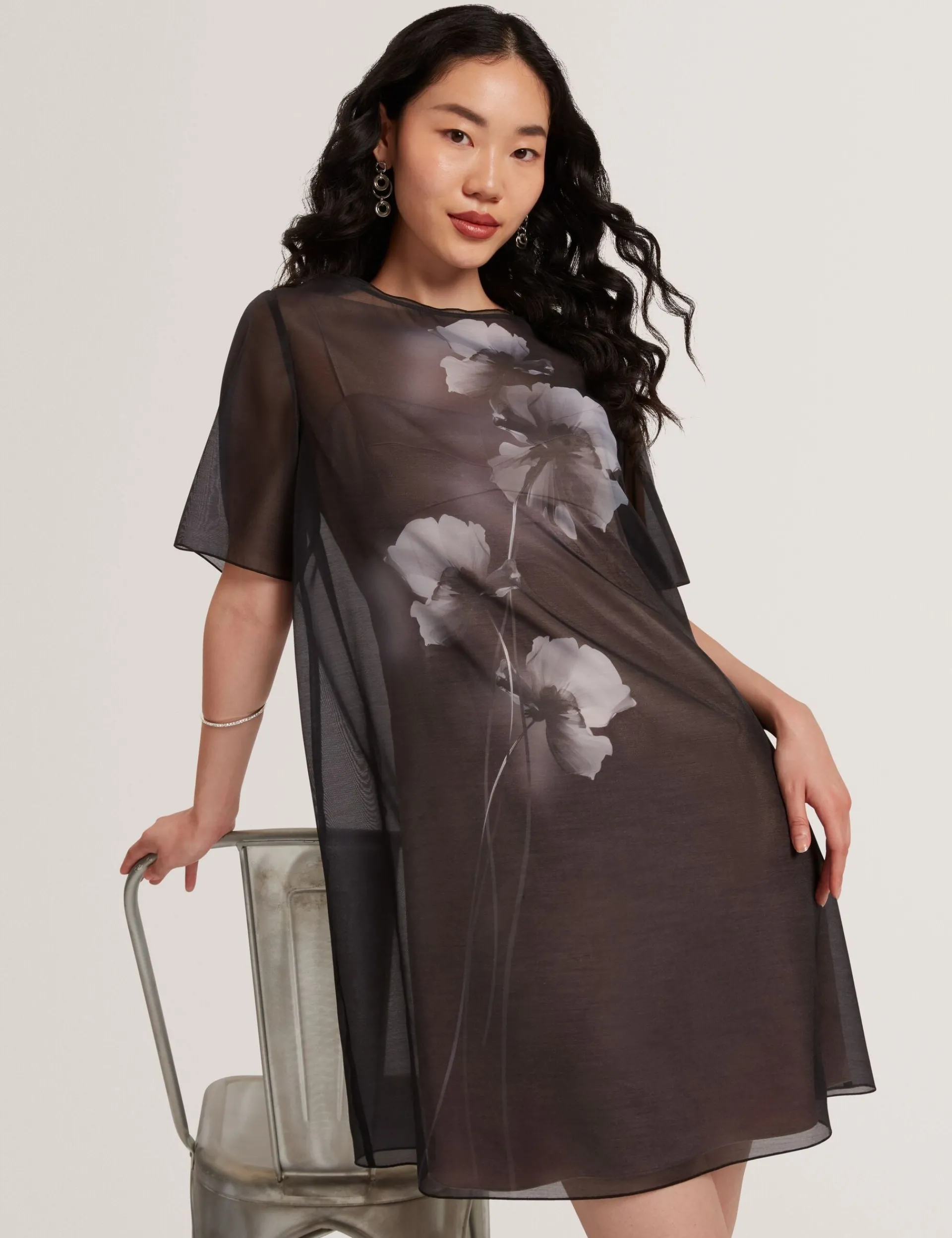 New Lobster Limited Kleider<Mini-T-Shirt-Kleid aus Organza mit Blumenmuster