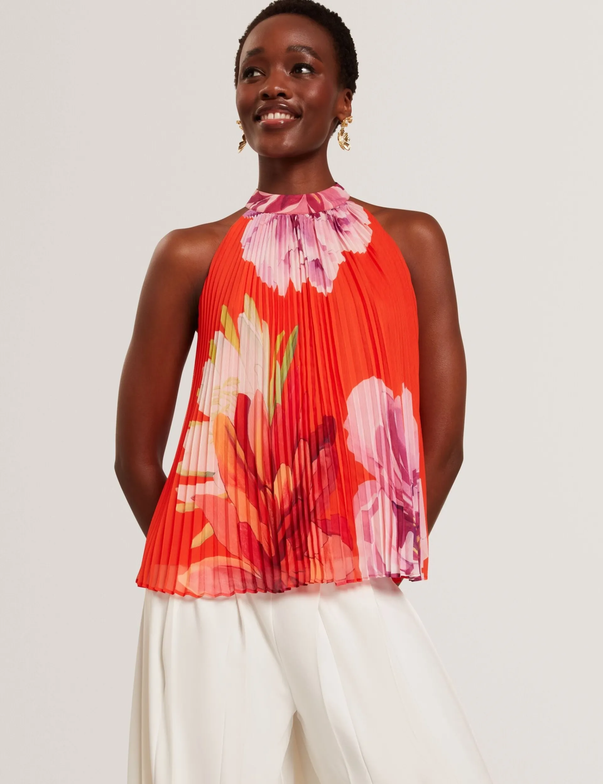New Lobster Limited Festliche Kleidung|Oberteile & Blusen<Neckholder-Top mit Blumenmuster und Falten