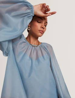 New Lobster Limited Festliche Kleidung|Oberteile & Blusen<Organza-Bluse mit langen Ballonärmeln