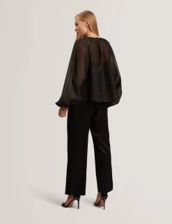 New Lobster Limited Festliche Kleidung|Oberteile & Blusen<Organza-Bluse mit langen Ballonärmeln