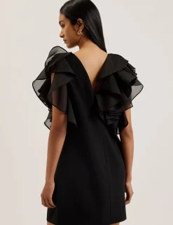 New Lobster Limited Festliche Kleidung|Kleider<Oversized Minikleid mit Rüschenbesatz und V-Ausschnitt