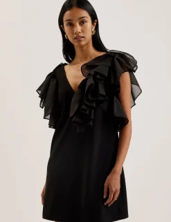New Lobster Limited Festliche Kleidung|Kleider<Oversized Minikleid mit Rüschenbesatz und V-Ausschnitt