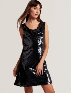 New Lobster Limited Kleider<Paillettenbesetztes, ärmelloses Minikleid mit Wasserfallausschnitt