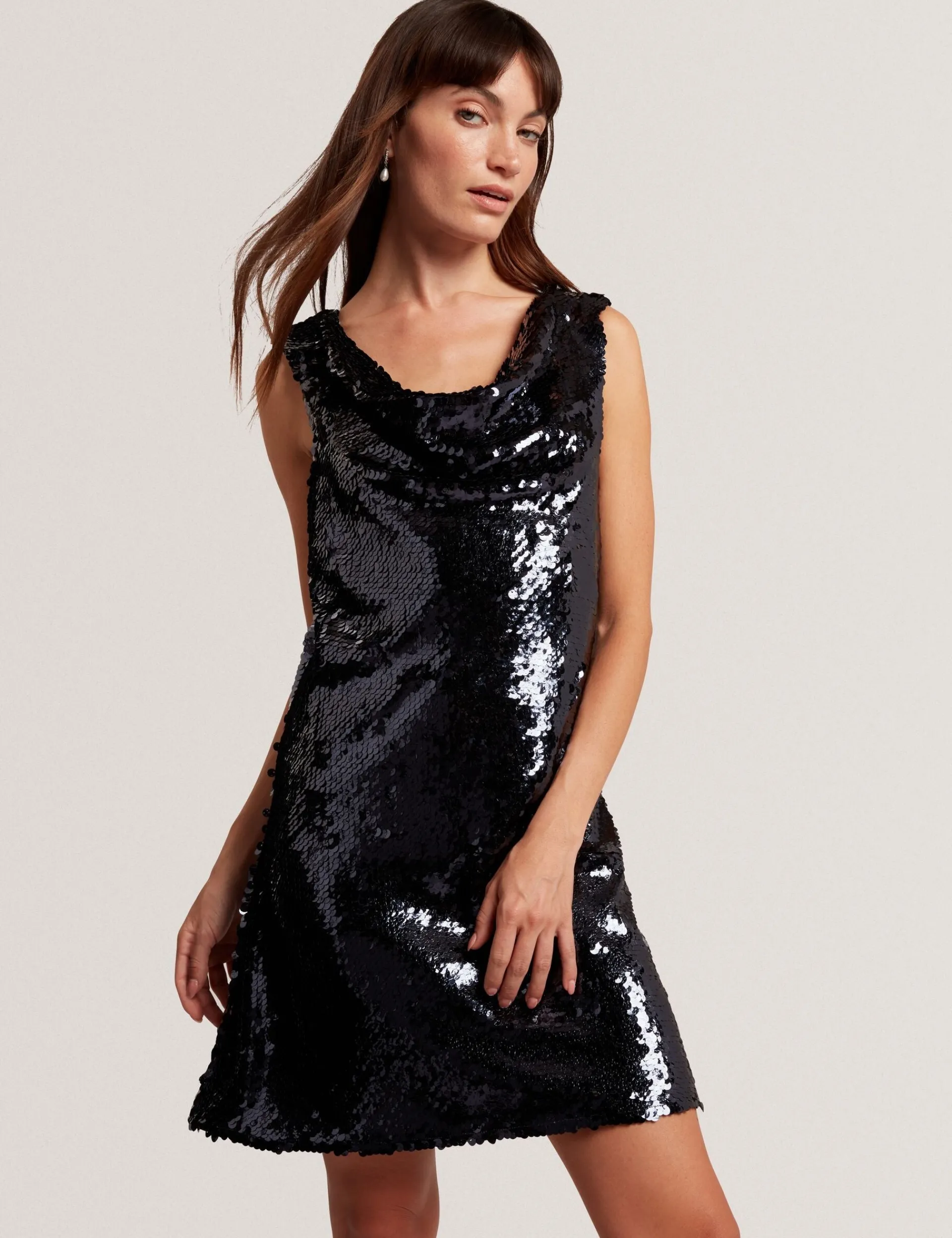 New Lobster Limited Kleider<Paillettenbesetztes, ärmelloses Minikleid mit Wasserfallausschnitt