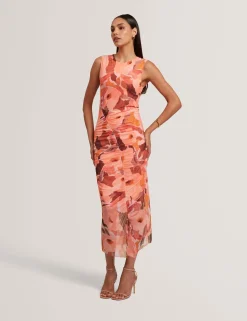 New Lobster Limited Festliche Kleidung|Neue Frühlingsblumen<Ärmelloses Mesh-Bodycon-Kleid mit Gartenmotiv