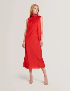 New Lobster Limited Festliche Kleidung|Kleider<Ärmelloses Midikleid aus Satin-Chiffon mit Bindekragen