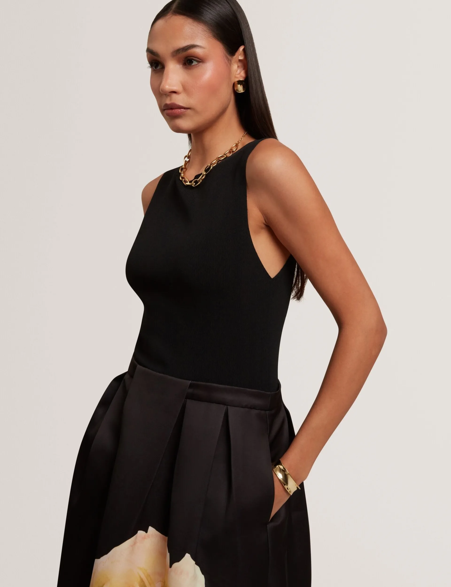 New Lobster Limited Golden Hour|Die Satin-Kollektion<Ärmelloses Midi-Kleid mit Rosenmuster