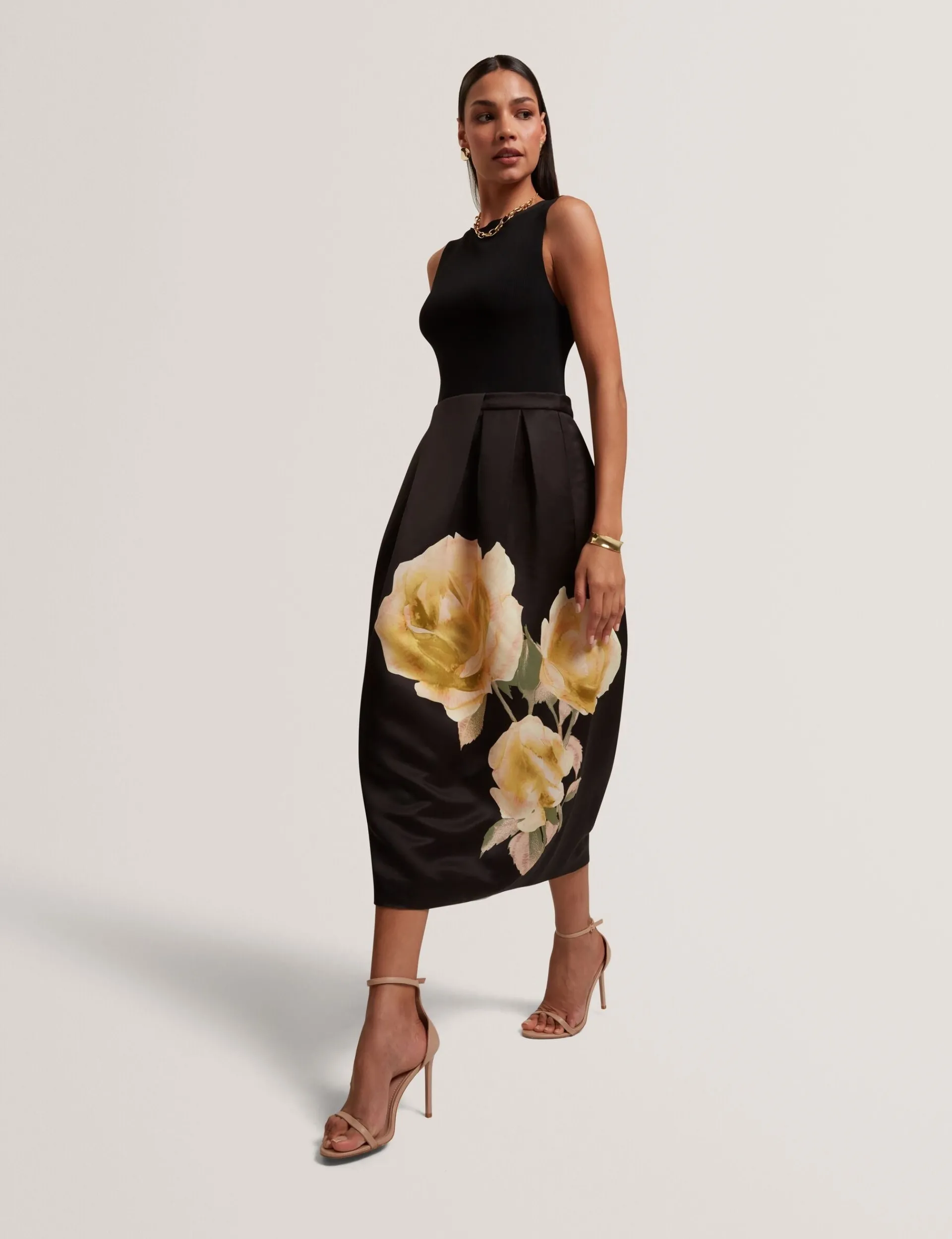 New Lobster Limited Golden Hour|Die Satin-Kollektion<Ärmelloses Midi-Kleid mit Rosenmuster