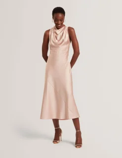 New Lobster Limited Festliche Kleidung|Kleider<Satin-Midikleid mit hohem Wasserfallausschnitt