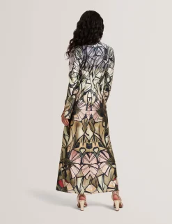 New Lobster Limited Kleider|Die Satin-Kollektion<Satin-Midikleid mit Spiegelprint, langen Ärmeln