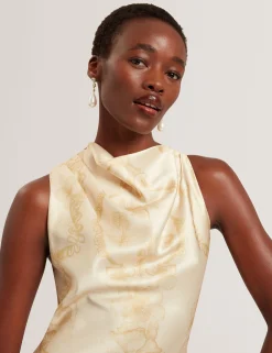 New Lobster Limited Die Hochzeitsredaktion|Golden Hour<Satin-Midikleid mit Spitzenprint, Wasserfallausschnitt und Spitzenbedruckung