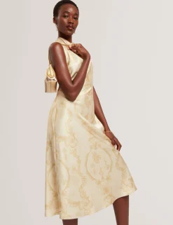 New Lobster Limited Die Hochzeitsredaktion|Golden Hour<Satin-Midikleid mit Spitzenprint, Wasserfallausschnitt und Spitzenbedruckung