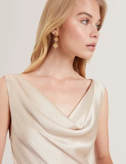 New Lobster Limited Die Hochzeitsredaktion|Golden Hour<Satin Midi-Kleid mit Wasserfallausschnitt