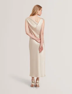 New Lobster Limited Die Hochzeitsredaktion|Golden Hour<Satin Midi-Kleid mit Wasserfallausschnitt