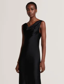 New Lobster Limited Die Hochzeitsredaktion|Golden Hour<Satin Midi-Kleid mit Wasserfallausschnitt