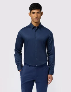 Licensee Baird Group Breezy Blues Bearbeiten|Shirts<Satin-Stretch-Baumwollhemd, schmal geschnitten
