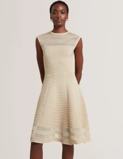 New Lobster Limited Golden Hour|Kleider<Skaterkleid aus metallisch schimmerndem Strick mit transparentem Einsatz