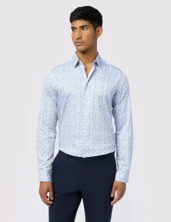 Licensee Baird Group Breezy Blues Bearbeiten|Shirts<Slim-Fit-Hemd aus Satin-Baumwolle mit Blattmuster
