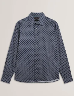 New Lobster Limited Breezy Blues Bearbeiten|Shirts<Slim-Fit-Hemd mit geometrischem Kreismuster