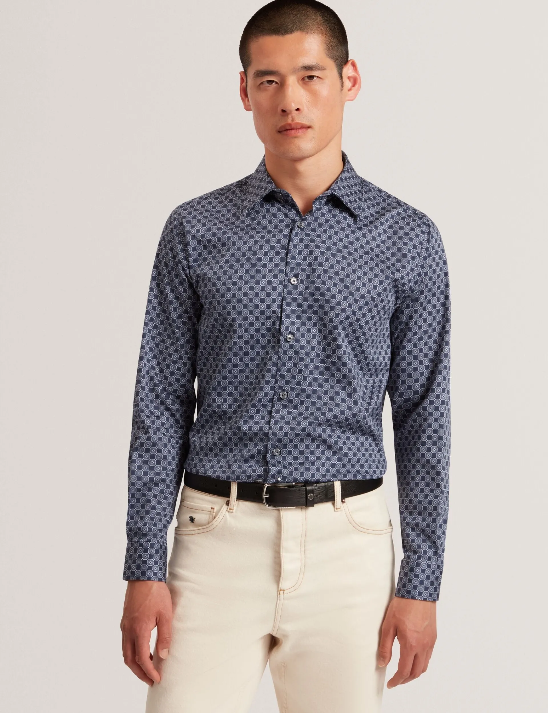 New Lobster Limited Breezy Blues Bearbeiten|Shirts<Slim-Fit-Hemd mit geometrischem Kreismuster