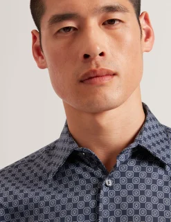 New Lobster Limited Breezy Blues Bearbeiten|Shirts<Slim-Fit-Hemd mit geometrischem Kreismuster