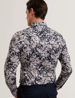 Herren New Lobster Limited Luxusgeschenke Für Herren|Breezy Blues Bearbeiten<Slim-Fit-Langarmhemd mit verstreuten Blütenblättern